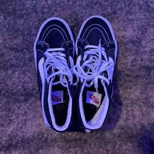 Black old skool high top vans: black, size 5, and are in great condition!